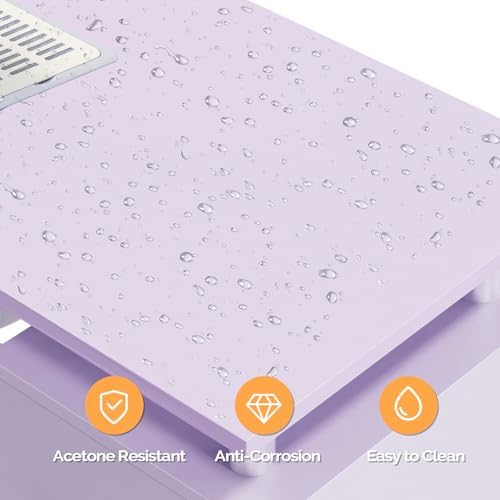 OmySalon Manicure Table Nail Desk for Nail Tech, Nail Table Station w/Electric Dust Collector, Makeup Storage for Beauty Salon Acetone Resistant w/Lockable Wheels,Wrist Cushion,Drawers,Cabinet,Purple - Image 5