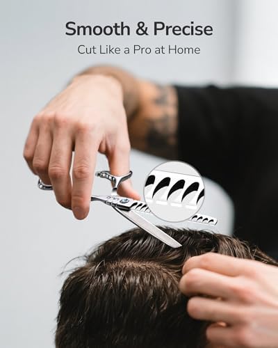 ULG Hair Thinning Scissors 6.7” Shark Series 100% Japanese Stainless Steel, Offset Handle, 16-Tooth Fishbone Chunker 45% Hair Removal, Professional Barber Layering Shears for Salon & Home Hair Styling - Image 7