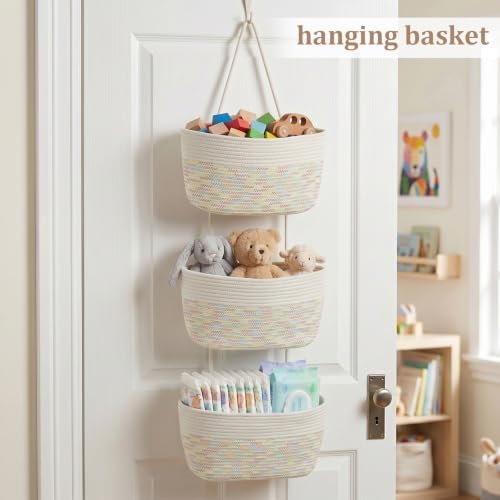TeoKJ Over the Door Hanging Basket Wall Organizer White&Rainbow Stitching - Image 4