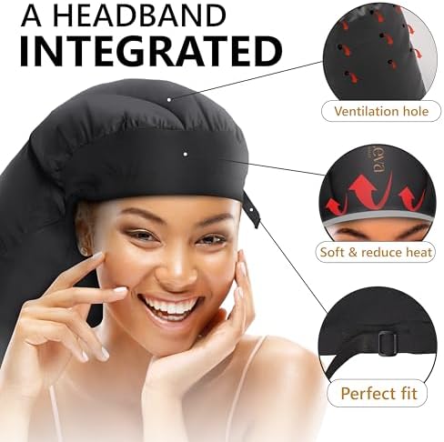 Large Hooded Hair Dryer Bonnet w/Integrated Headband - Reduces Heat Exposure Around Ears & Neck - Enhanced Size for Use with Rollers, Speeds Up Drying Time, Safe Deep Conditioning at Home, Adjustable - Image 3