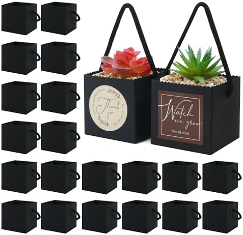 Temlum 2.5 Inch Succulent Wrap Bags (Fits 2.5″ Pots) with Thank You & Watch Me Grow Stickers, Small Gift Box for Wedding, Baby Shower, Succulent Party Favors for Guests (Black 40pcs) by TEMLUM