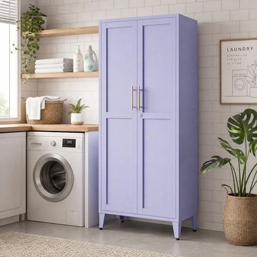 Metal Storage Cabinet with Lock,Purple Steel Tool Cabinet with 3 Adjustable Shelves,61 Tall Freestanding Heavy Duty Garage Locker for Laundry Living Room Bedroom by HOME