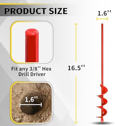 Auger Drill Bit for Planting 1.6"x16.5" Garden Spiral Drill Bit,Heavy-Duty Bulb Auger, Post Hole Digger for 3/8” Hex Driver Drill Solid Shaft - Image 2