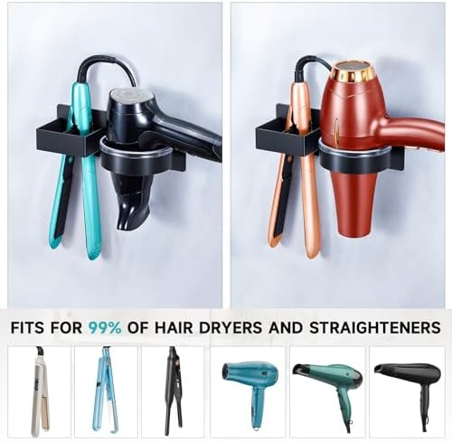Hair Dryer Holder Wall Mounted, Hair Straightener Holder, Blow Dryer Holder Adhesive, Hair Tool Organizer for Flat Iron, Hairdryer, Curling Iron Holder for Bathroom Vanity Barber Shop (Black) - Image 4