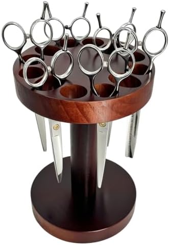 Rotating Hair Scissors Holder, Wooden Barber Scissors Storage Holder Salon Shears Holder Hair Stylist Scissors Container Hairdressing Tools by XDONEF