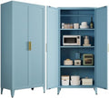 61" H Metal Storage Cabinet with Hanger Rod and 3 Shelves, Kitchen Pantry Cabinet, Tall Freestanding Utility Cupboard, Blue Steel Garage Cabinets for Tool Office Kitchen Bathroom School by HOME