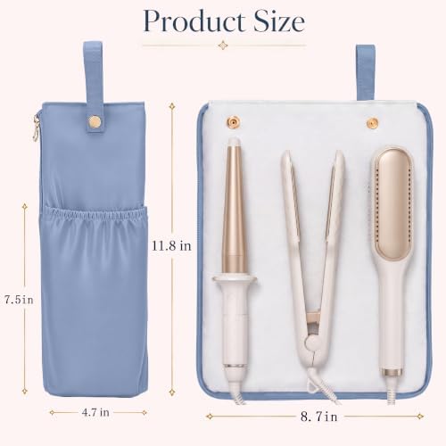 Hot Tools Travel Bag with Heat Resistant Mat, 2-in-1 Hair Tools Organizer Bag for Curling Iron, Flat Iron, Portable Holder & Mat with Cord Pocket for Home Travel(Blue) - Image 4