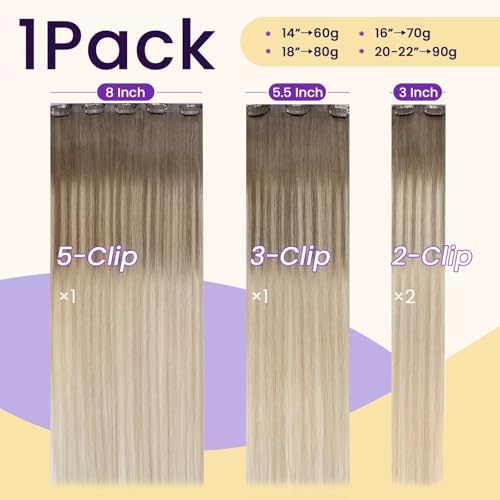 LaaVoo Seamless Hair Extensions Clip in Ombre Blonde Seamless Clip in Hair Extensions Human Hair Light Brown to Platinum Blonde Balayage Human Hair Clip ins Extension Soft Straight 16Inch 4pcs 80g - Image 4