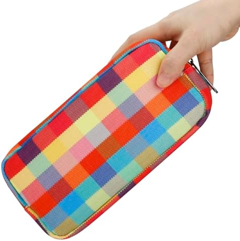 E-Tree Cute Makeup Bag,Travel Make up Pouch for Purse,Zipper Toiletry Cosmetic Brush Skin Care Case for Women Man,Tech Electronic Organizer,Small Canvas Storage for Personal Items,Colorful Checkered - Image 2