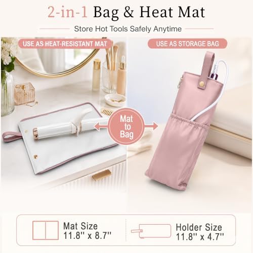 Hot Hair Tools Travel Bag with Heat Resistant Mat, 2-in-1 Hot Tools Organizer for Curling Iron, Flat Iron, Portable Travel Holder & Mat for Women (Pink) - Image 2
