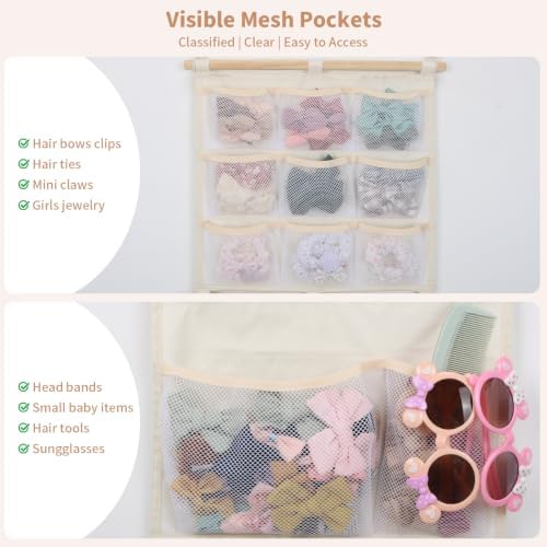 Bow Holder Hair Clip Organizer Headband Holder w/Mesh Pockets - Image 4