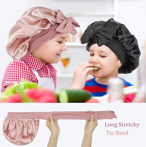 2 PCS Kids Bonnet for Girls Double Layer Silk Satin Bonnet Sleep Cap for Child Curly Natural Hair 3-12Y (pink&black) - Image 2