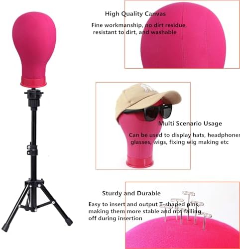Wig Head 22 Inch Canvas Block Head Wig Stand with Mannequin Head for Wigs Making Display(22Inch, Rose) - Image 2