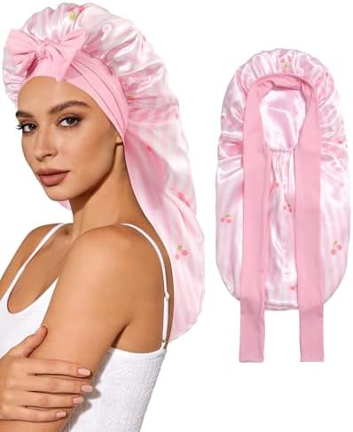 AWAYTR Long Satin Bonnet for Sleeping, Women Two-Tone Reversible Sleep Cap by AWAYTR