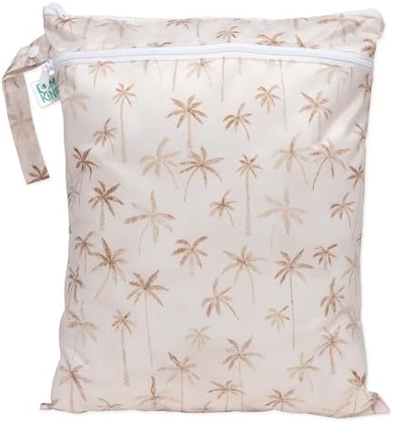 Bumkins Waterproof Wet Dry Bag for Baby, Travel, Swim Suit, Cloth Diapers, Pump Parts, Pool, Beach, Gym Clothes, Toiletry, Hook to Stroller, Daycare, Zipper Reusable Wetdry Packing Pouch, Palm Trees by Bumkins