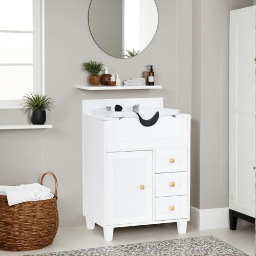BarberPub Storage Shampoo Station with Bowl & Cabinet 7131 (All White) - Image 2