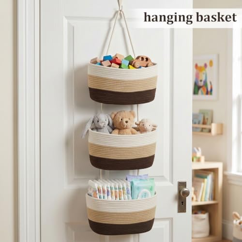 TeoKJ Over the Door Hanging Storage Basket, Wall Organizer, Gradient Brown - Image 4