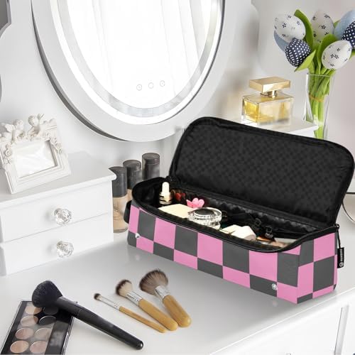 Checkerboard Plaid Black Hair Tools Travel Bag Travel Organizer Pouch Portable Carrying Case with Heat Resistant Mat for Flat Irons Curling Iron Hair Dryer - Image 7