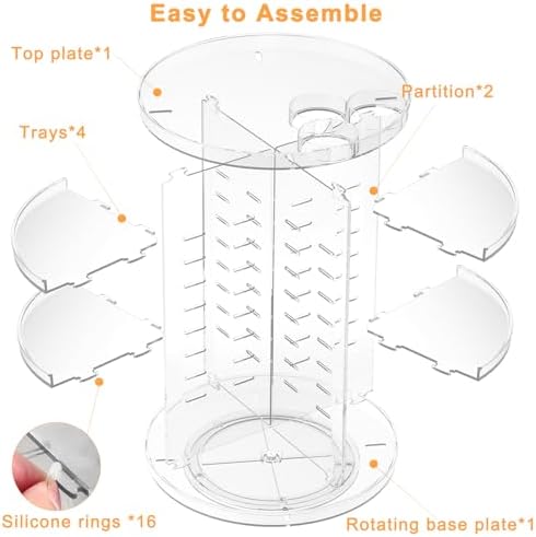 Rotating Makeup Organizer, DIY 8 Adjustable Layers Spinning Skincare Storage, Cosmetic Display Case with Brush Holder and Perfume Tray, Multi-Function Vanity Bathroom Countertop Organizer Clear - Image 7