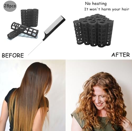 28PCS Plastic Hair Rollers Set 1.5cm/0.6in Heatless Rollers Hair Curlers Self Grip Rollers Tools for DIY Hairdressing Hair Salon(Black) - Image 5