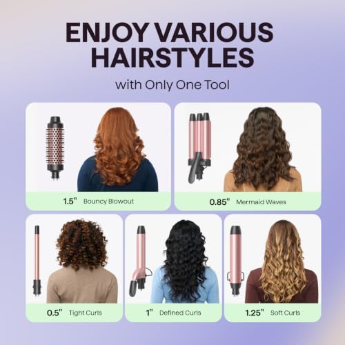 Wavytalk 5 in 1 Curling Wand Set, 0.5-1.25" Barrels& Thermal Brush& Crimper - Image 2
