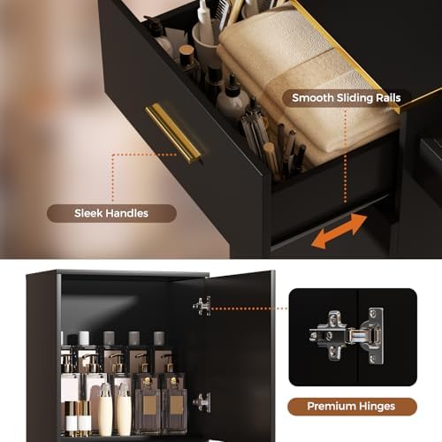 Tall Hair Salon Station for Hair Stylist with Storage (Black) - Image 6