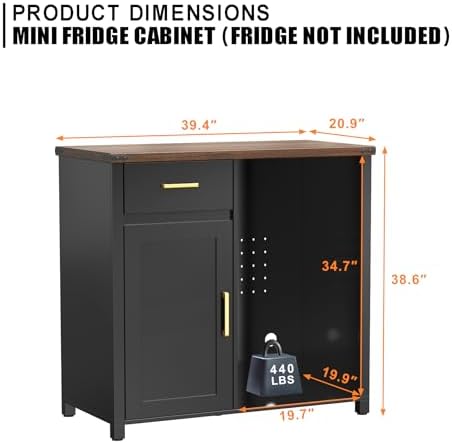 GDLF Coffee Bar Cabinet with Fridge Space, Mini Fridge Stand,Black - Image 2