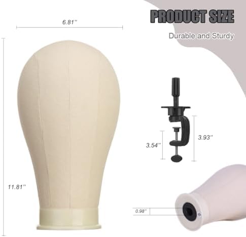 SZCY LLC 22 Inch Wig Head, 47inch Wig Stand Tripod with Heads, Canvas Block Head Mannequin Head Stand Wigs Display Styling Head With Mount Hole, Manikin Canvas Head Block Set for Wigs Making Display - Image 6