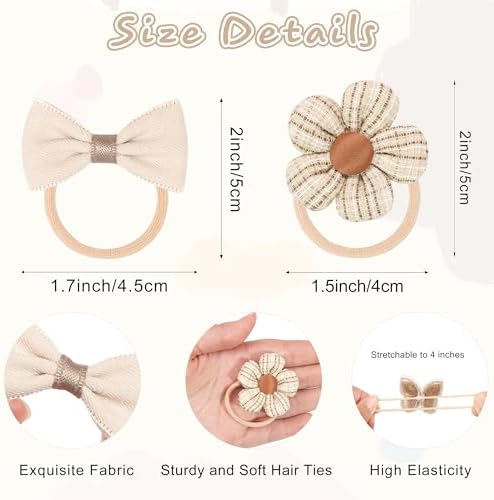 DED Baby Hair Ties with Bows, 20pcs Elastic Ponytail Holders for Infants - Image 2