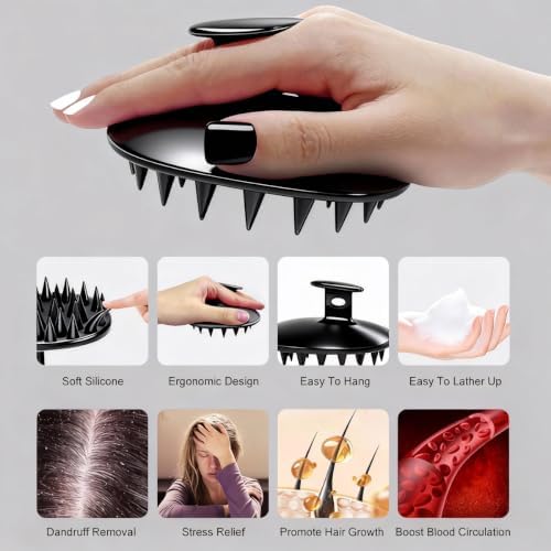 Scalp Massager Shampoo Brush Scrubber with Satin Scrunchie - Image 6
