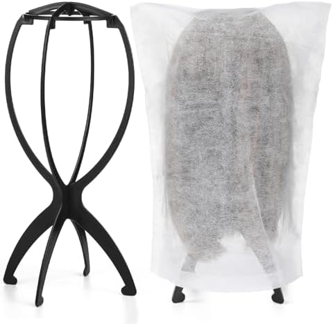 ProSuites 2 Pack Wig Stand with 2 Pcs Wig Dust Bags, Wig Holder Hat Display with Wig Bag for Women Multiple Wigs - Wig Party Kit for Salon Home Travel Use by ProSuites