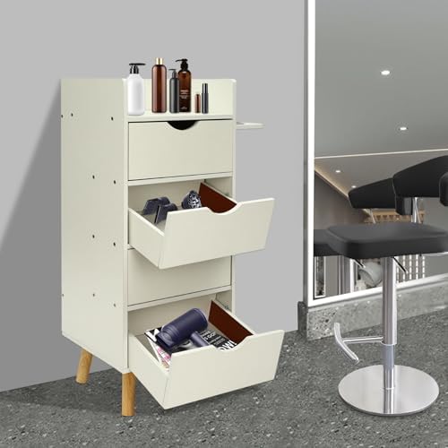 Salon Storage Cabinet with 2 Hair Dryer Holder, Barber Storage Cabinet Hair Stylist Station with 4 Drawers and Raised Table Legs for Beauty Spa Barber Shop (White) - Image 2