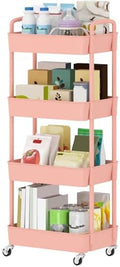 Sywhitta 4-Tier Plastic Rolling Utility Cart with Wheels for Storage, Pink by haseverythingyouneed