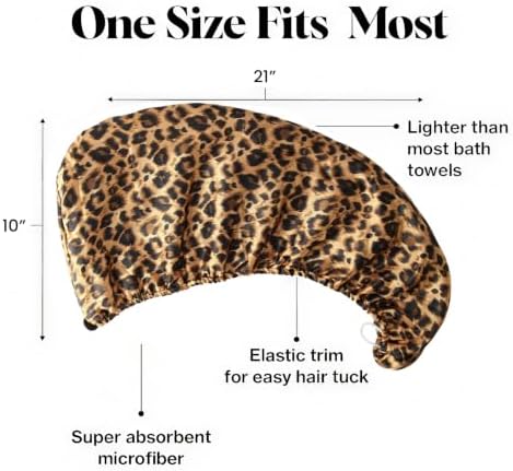 Satin Microfiber Hair Towel Wrap for Quick Drying & Anti-Frizz - Super Absorbent, Hair Turbans for Wet Hair, Ideal for Long, Short, Curly Hair (Leopard) - Image 2