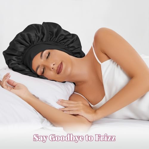 2 Pcs Large Satin Silk Bonnet for Sleeping Women, Adjustable Hair Bonnets with Tie Band, Silk Bonnet Sleep Cap for All Hair - Image 2