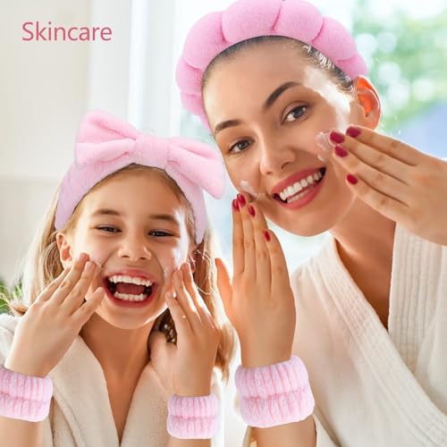 Chanaco Spa Headband, Makeup Accessory, Face Washing Wrist Bands, Teen Girl Gifts Trendy Stuff, Pink Cute Hair Accessories - Image 3