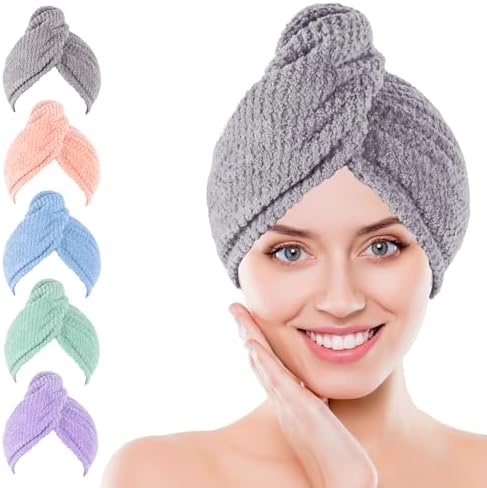 Soft Microfiber Hair Drying Towel Wrap, 5 Pack Elastic Hair by Unknown