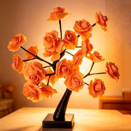 24 LED Orange Rose Tree Light, Artificial Bonsai Flower Table Lamp, USB Battery Powered Romantic Night Light for Bedroom Living Room Party Wedding, Valentine’s Day Mother’s Day for Her - Image 2