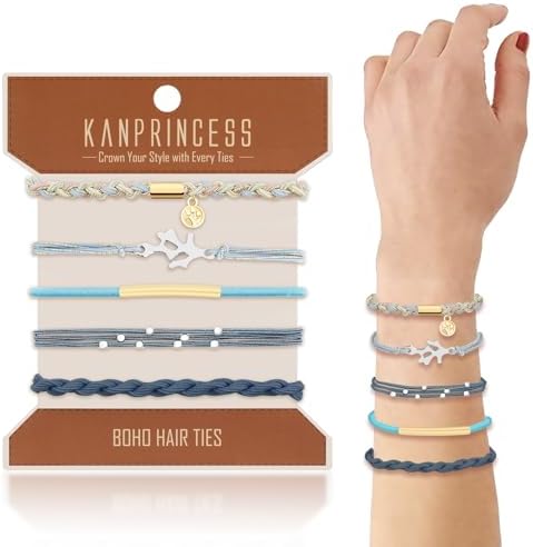 KANPRINCESS 5 Pcs Boho Hair Ties, Bracelet Hair Bands for Women Girls by KANPRINCESS