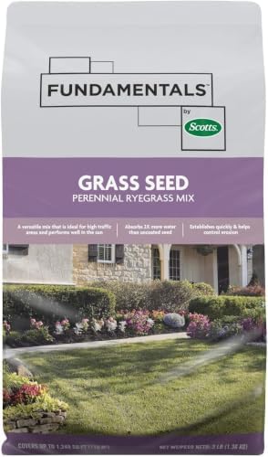 Fundamentals by Scotts Grass Seed Perennial Ryegrass Mix, Ideal for Sunny, High Traffic Areas and Erosion Control, 3 lbs. (Pack of 6) by Unknown