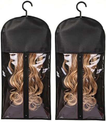 ENLUNTRA 2PCS Hair Extension Holder - Wig Storage Bags with Hanger for Multiple Wigs, Dust-proof, Ideal for Hair Extensions & Accessories Home Travel Closet (Black) by ENLUNTRA