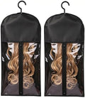 ENLUNTRA 2PCS Hair Extension Holder - Wig Storage Bags with Hanger for Multiple Wigs, Dust-proof, Ideal for Hair Extensions & Accessories Home Travel Closet (Black) by ENLUNTRA