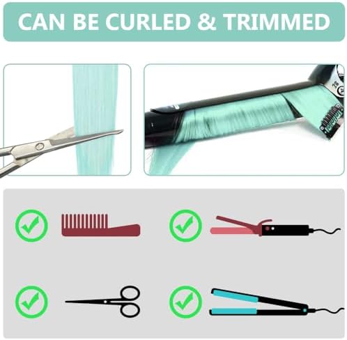 Mint Green Hair Extensions Clip in Colored Hairpieces 14 PCS Teal - Image 3