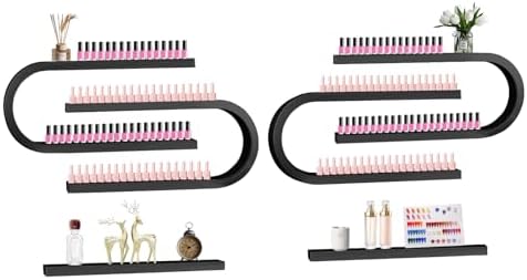 EBANKU 6PCS U Shape Nail Polish Racks Heavy Duty Nail Shelfs for Wall Nail Polish Display Rack Cosmetic Display Cases Nail Polish Organizer Wall Shelf for Home Spa Nail Salon(Black) by EBANKU