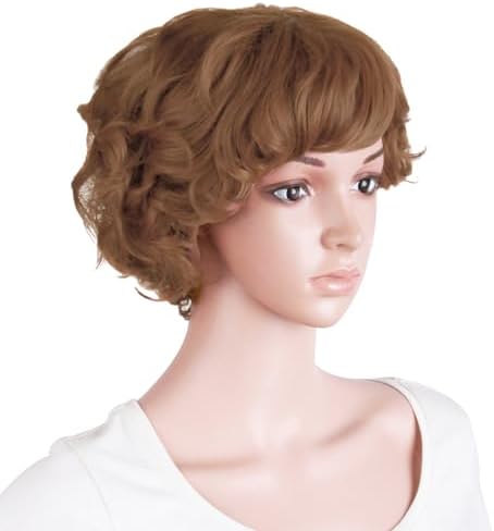 MapofBeauty 11.8 Inch Women Short Curly Side Bangs Fashion Wig, Light Brown - Image 2