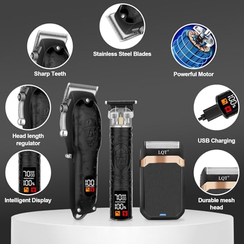 Professional Hair Clipper Set for Men Electric Shaver Razor Cordless Hair Cutting Barber Clippers Beard Trimmer Men’s Grooming Kit Gifts for him (Black) - Image 5