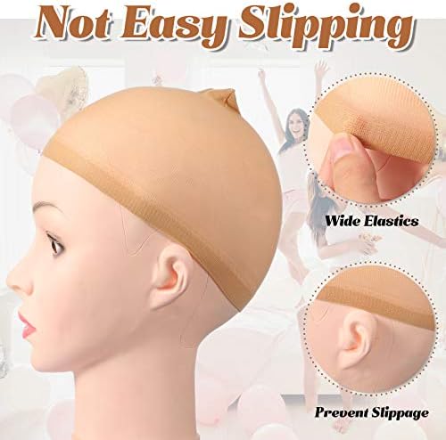 Chuangdi 100 Pcs Elastic Medium Nude Wig Caps Stretchy Nylon Stocking Caps for Women Cosplay(Beige and Natural Nude) - Image 4
