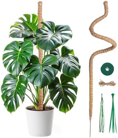 Mcbazel Bendable Moss Pole for Plants 47 Inch, Monstera Plant Support Stake with 7mm Aluminum Core, Coconut Coir Climbing Pole for Monstera Pothos Philodendron, Complete Kit with Ties & Rope by Mcbazel