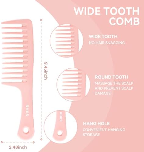 RHOS 3 Pieces Hair Comb Set for Women,Men-Wide Tooth Comb,Fine Tooth Rat Tail Comb,Medium Tooth Comb-Detangling Hair Combs for All Hair Types,Hair Styling Comb Set(Pink) - Image 2
