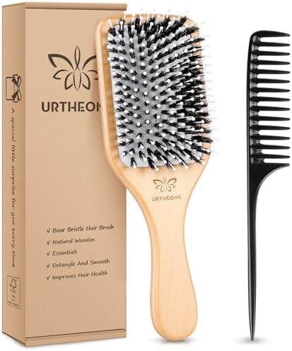 URTHEONE Hair Brush,Boar Bristle Hair Brushes and Styling Comb Set for Women Men Kids, Best Natural Wooden Paddle Hairbrush for Wet or Dry Hair Detangling Smoothing Massaging by URTHEONE